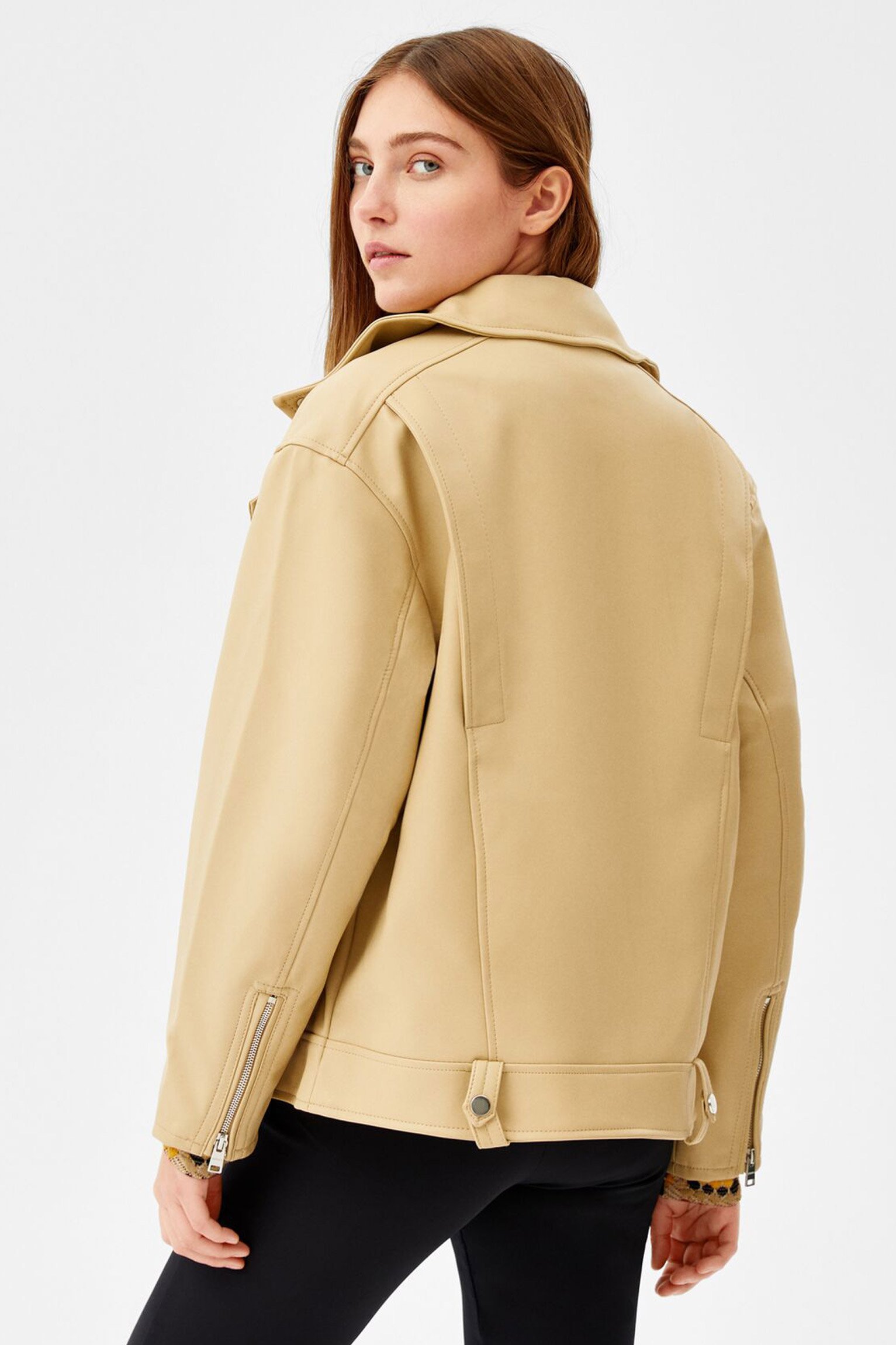 Oversize Faux Leather Biker Jacket - Görsel 2