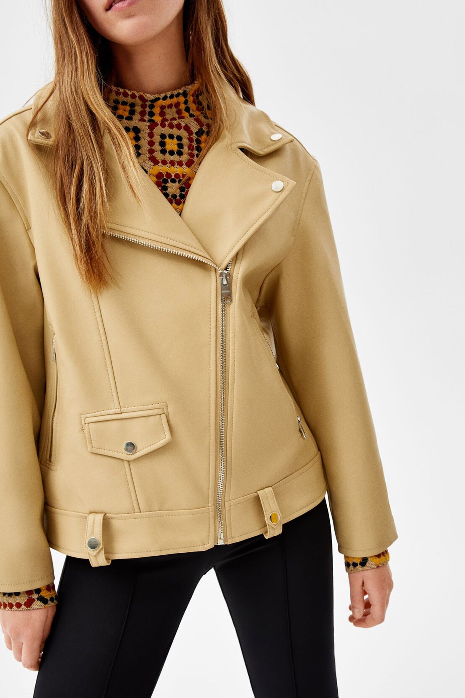 Oversize Faux Leather Biker Jacket - Görsel 4